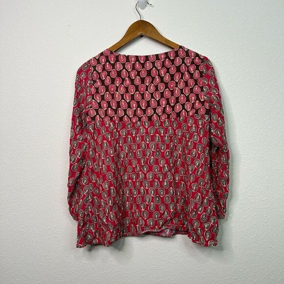 Boden Red Abstract Multiccolor Scoop Neck Long Sleeve Top Size US 6 Petite - Picture 6 of 11